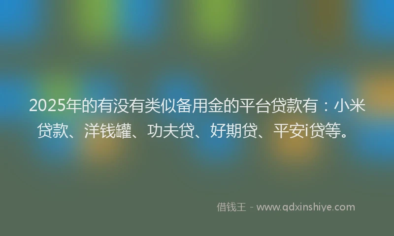 2025年的有没有类似备用金的平台贷款有：小米贷款、洋钱罐、功夫贷、好期贷、平安i贷等。