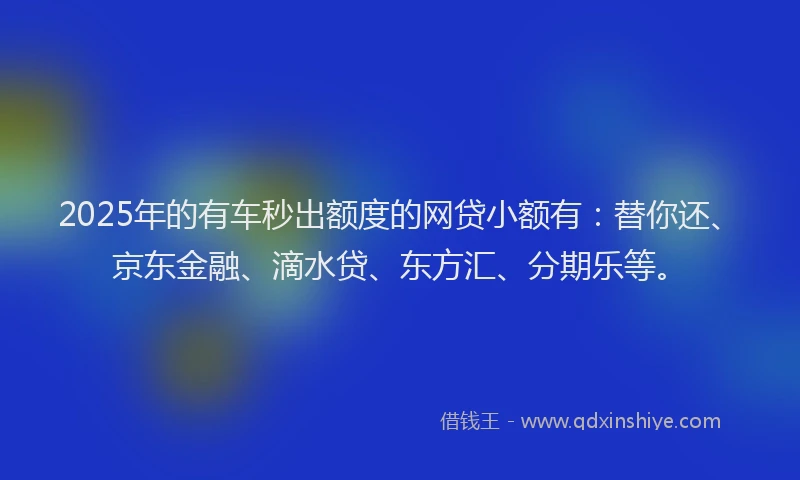 2025年的有车秒出额度的网贷小额有：替你还、京东金融、滴水贷、东方汇、分期乐等。