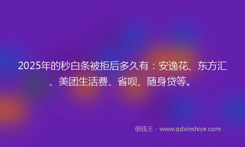 2025年的秒白条被拒后多久有：安逸花、东方汇、美团生活费、省呗、随身贷等。