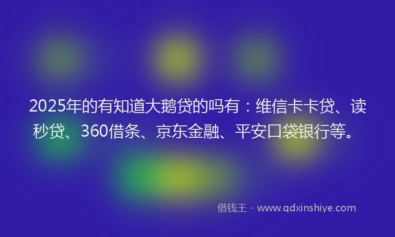 2025年的有知道大鹅贷的吗有：维信卡卡贷、读秒贷、360借条、京东金融、平安口袋银行等。