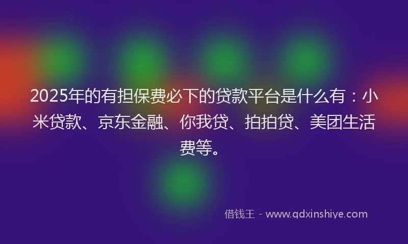 2025年的有担保费必下的贷款平台是什么有：小米贷款、京东金融、你我贷、拍拍贷、美团生活费等。