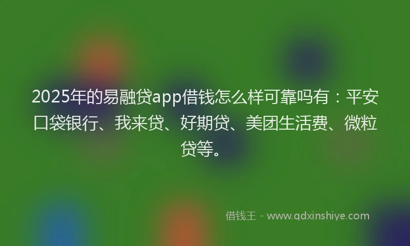 2025年的易融贷app借钱怎么样可靠吗有：平安口袋银行、我来贷、好期贷、美团生活费、微粒贷等。