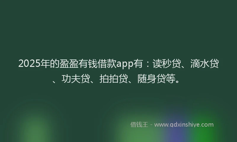 2025年的盈盈有钱借款app有：读秒贷、滴水贷、功夫贷、拍拍贷、随身贷等。