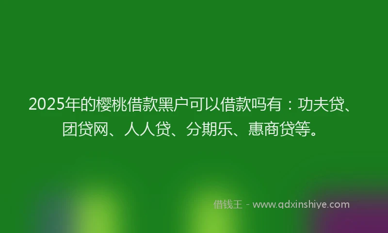 2025年的樱桃借款黑户可以借款吗有：功夫贷、团贷网、人人贷、分期乐、惠商贷等。