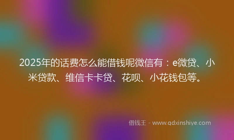 2025年的话费怎么能借钱呢微信有：e微贷、小米贷款、维信卡卡贷、花呗、小花钱包等。