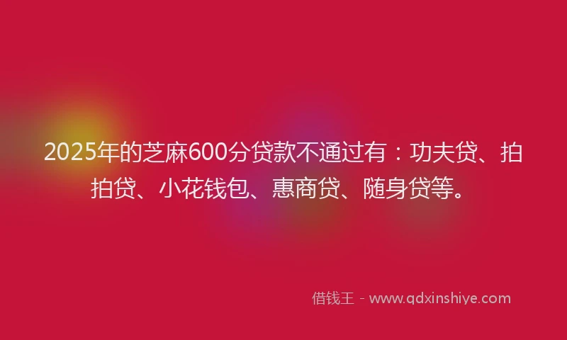 2025年的芝麻600分贷款不通过有：功夫贷、拍拍贷、小花钱包、惠商贷、随身贷等。