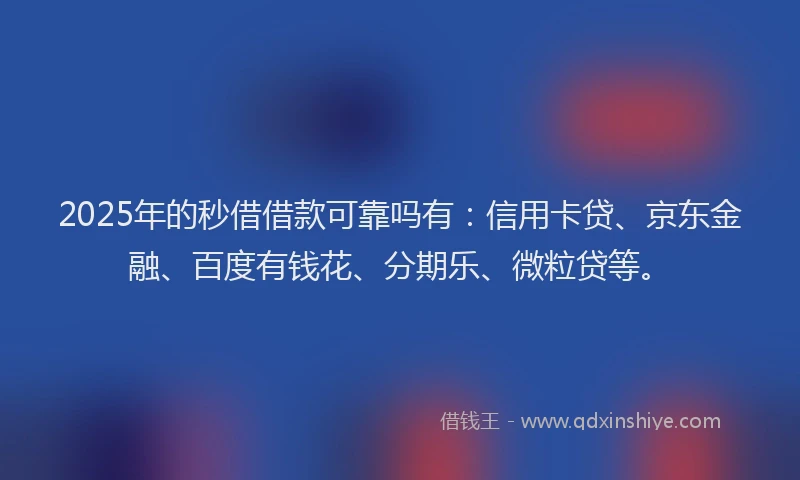 2025年的秒借借款可靠吗有：信用卡贷、京东金融、百度有钱花、分期乐、微粒贷等。