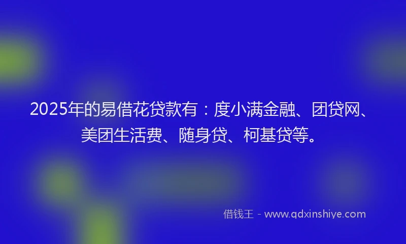 2025年的易借花贷款有：度小满金融、团贷网、美团生活费、随身贷、柯基贷等。