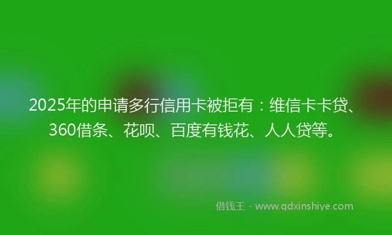 2025年的申请多行信用卡被拒有：维信卡卡贷、360借条、花呗、百度有钱花、人人贷等。