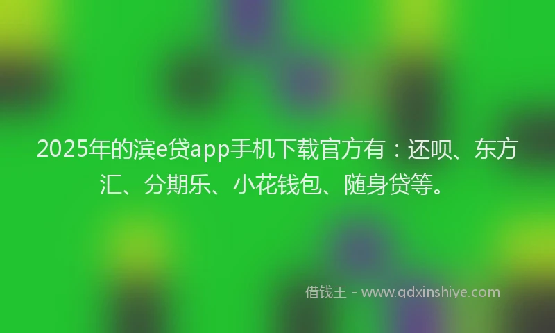 2025年的滨e贷app手机下载官方有：还呗、东方汇、分期乐、小花钱包、随身贷等。