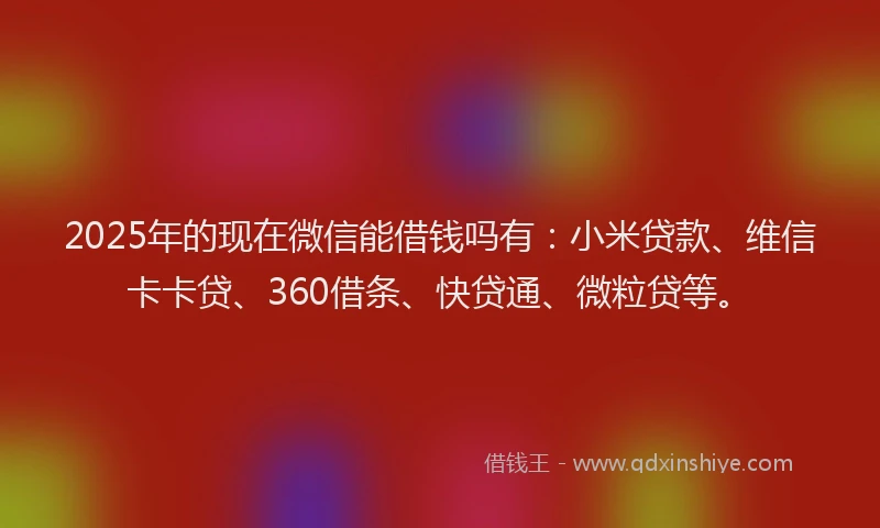 2025年的现在微信能借钱吗有：小米贷款、维信卡卡贷、360借条、快贷通、微粒贷等。