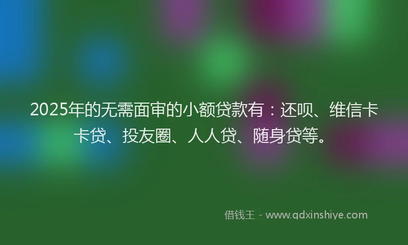 2025年的无需面审的小额贷款有：还呗、维信卡卡贷、投友圈、人人贷、随身贷等。