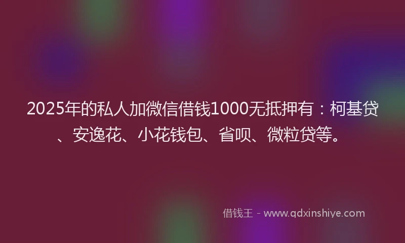 2025年的私人加微信借钱1000无抵押有：柯基贷、安逸花、小花钱包、省呗、微粒贷等。