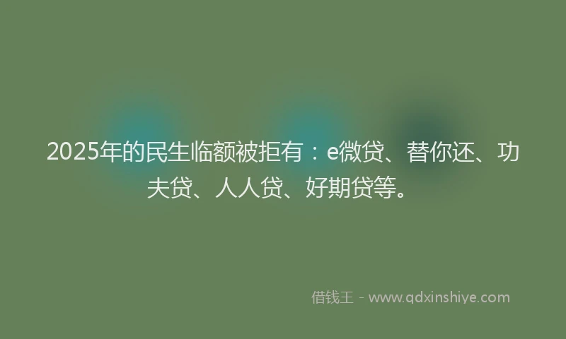 2025年的民生临额被拒有：e微贷、替你还、功夫贷、人人贷、好期贷等。