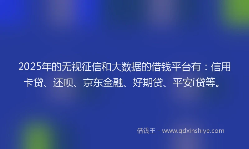 2025年的无视征信和大数据的借钱平台有：信用卡贷、还呗、京东金融、好期贷、平安i贷等。