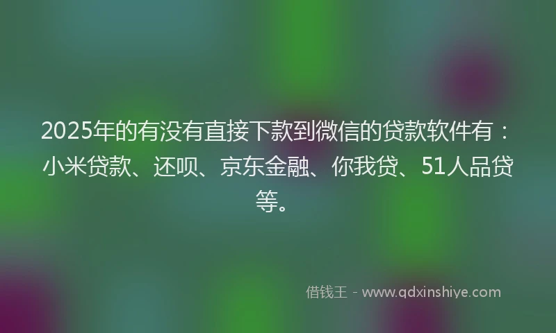 2025年的有没有直接下款到微信的贷款软件有：小米贷款、还呗、京东金融、你我贷、51人品贷等。