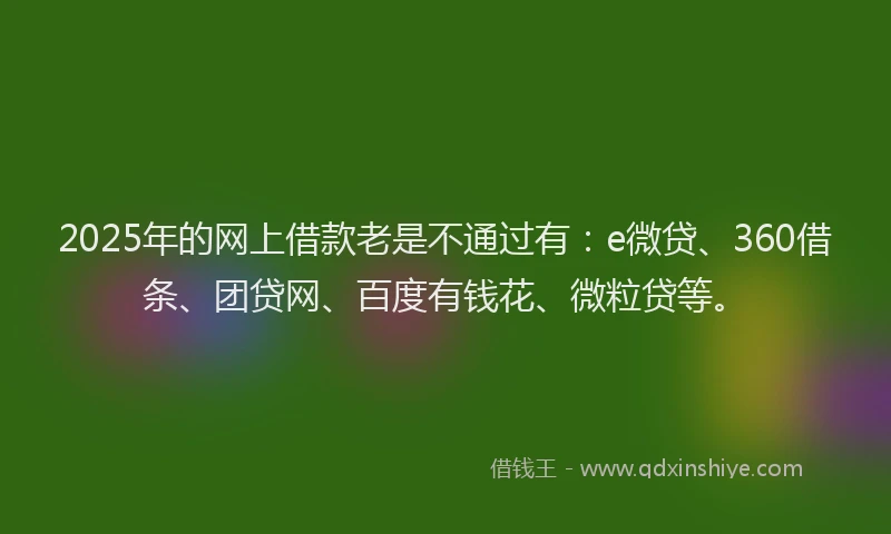 2025年的网上借款老是不通过有：e微贷、360借条、团贷网、百度有钱花、微粒贷等。