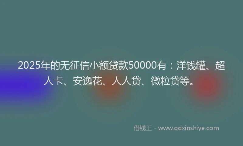 2025年的无征信小额贷款50000有：洋钱罐、超人卡、安逸花、人人贷、微粒贷等。
