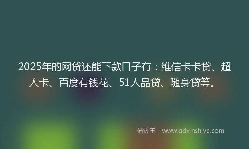 2025年的网贷还能下款口子有：维信卡卡贷、超人卡、百度有钱花、51人品贷、随身贷等。