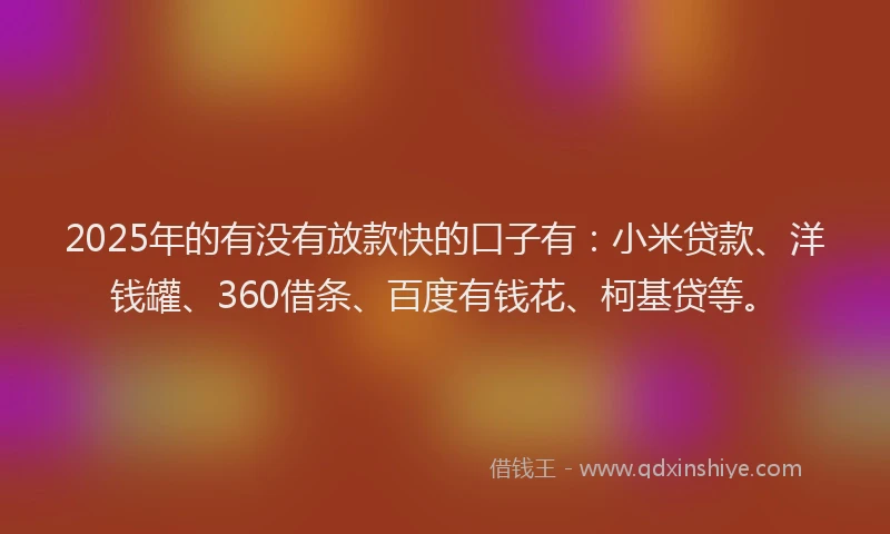 2025年的有没有放款快的口子有：小米贷款、洋钱罐、360借条、百度有钱花、柯基贷等。