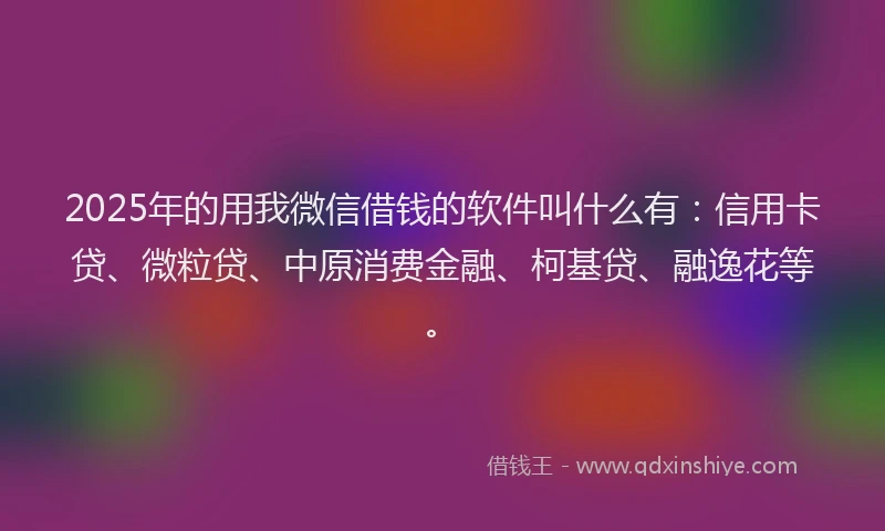 2025年的用我微信借钱的软件叫什么有：信用卡贷、微粒贷、中原消费金融、柯基贷、融逸花等。