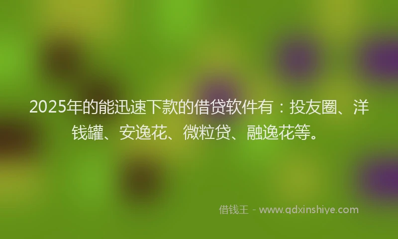 2025年的能迅速下款的借贷软件有：投友圈、洋钱罐、安逸花、微粒贷、融逸花等。