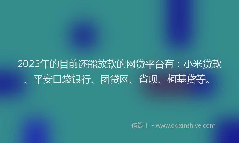 2025年的目前还能放款的网贷平台有：小米贷款、平安口袋银行、团贷网、省呗、柯基贷等。