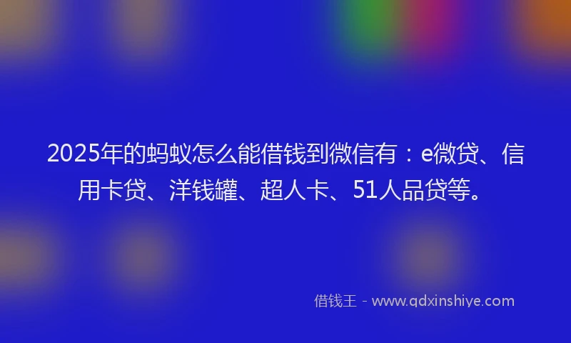 2025年的蚂蚁怎么能借钱到微信有：e微贷、信用卡贷、洋钱罐、超人卡、51人品贷等。