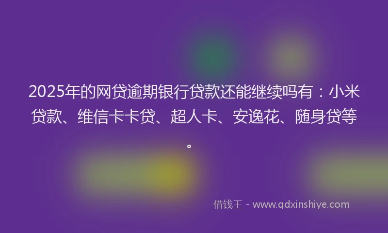 2025年的网贷逾期银行贷款还能继续吗有：小米贷款、维信卡卡贷、超人卡、安逸花、随身贷等。