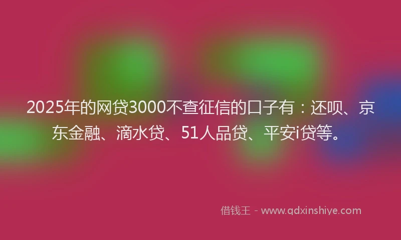 2025年的网贷3000不查征信的口子有：还呗、京东金融、滴水贷、51人品贷、平安i贷等。