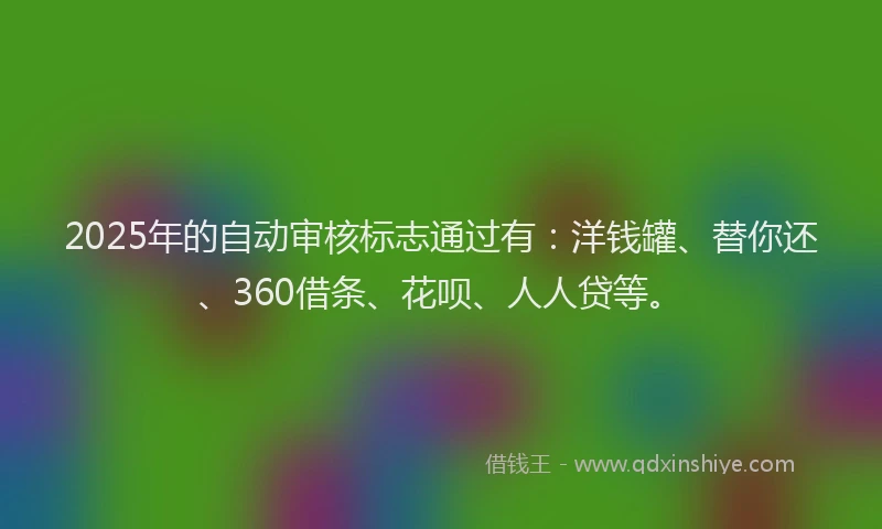 2025年的自动审核标志通过有：洋钱罐、替你还、360借条、花呗、人人贷等。