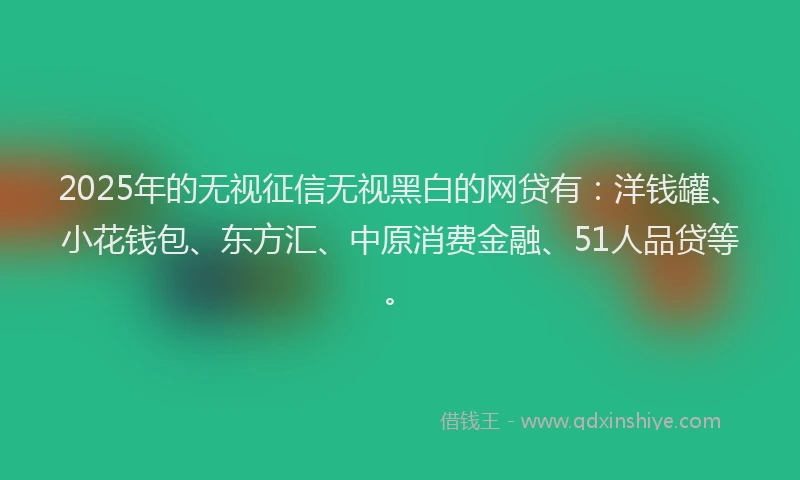 2025年的无视征信无视黑白的网贷有：洋钱罐、小花钱包、东方汇、中原消费金融、51人品贷等。