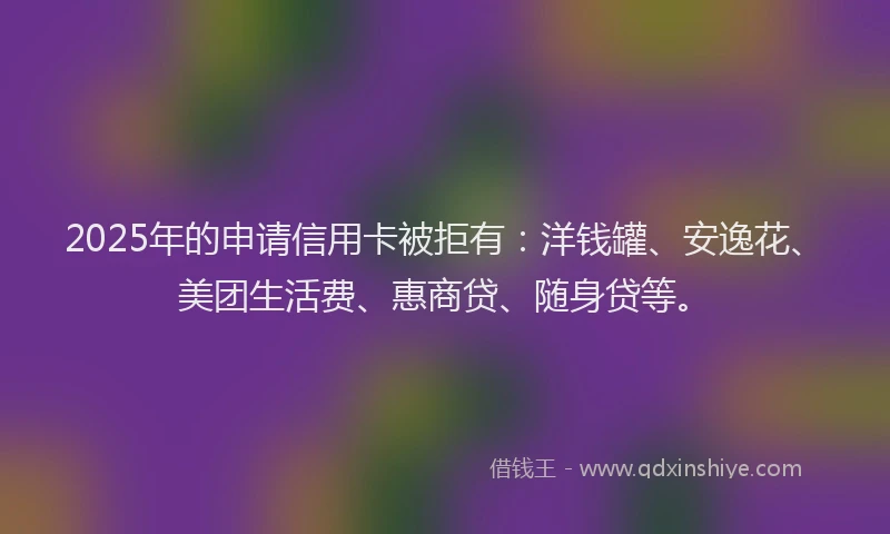 2025年的申请信用卡被拒有：洋钱罐、安逸花、美团生活费、惠商贷、随身贷等。