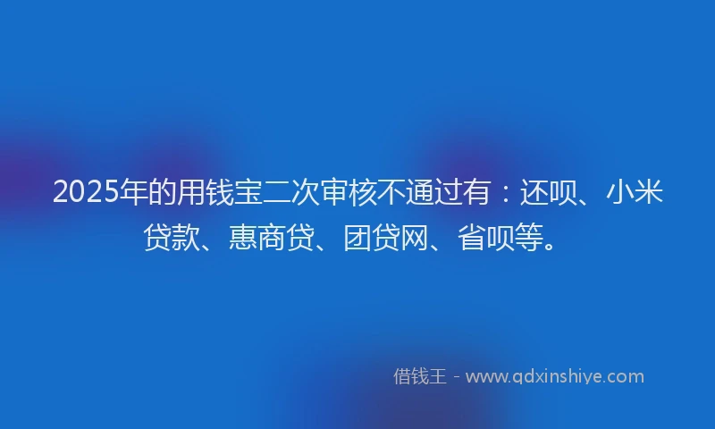 2025年的用钱宝二次审核不通过有：还呗、小米贷款、惠商贷、团贷网、省呗等。