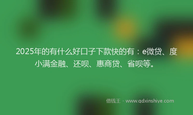 2025年的有什么好口子下款快的有：e微贷、度小满金融、还呗、惠商贷、省呗等。