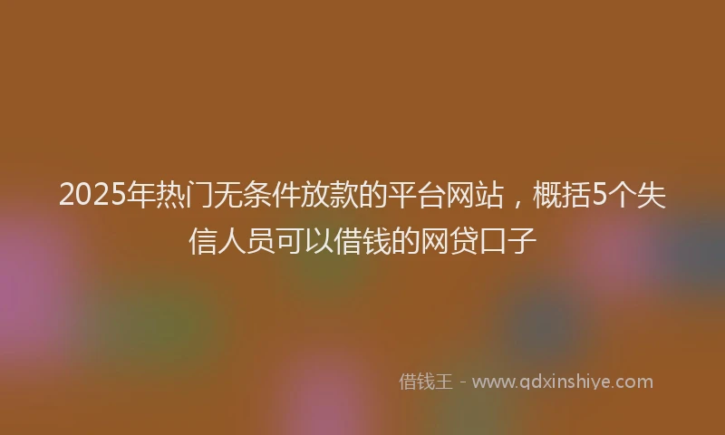2025年热门无条件放款的平台网站，概括5个失信人员可以借钱的网贷口子