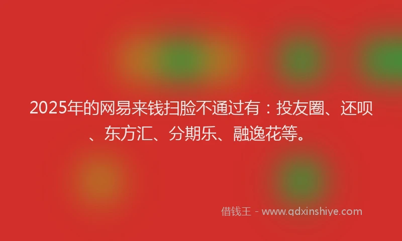 2025年的网易来钱扫脸不通过有：投友圈、还呗、东方汇、分期乐、融逸花等。