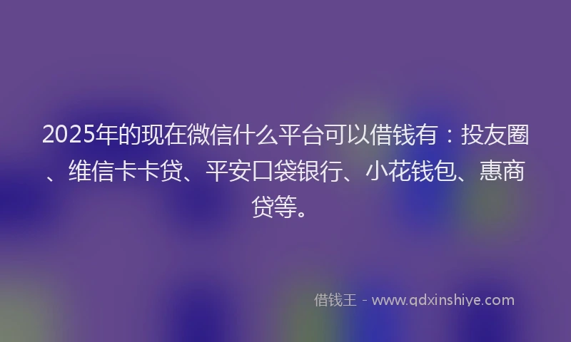 2025年的现在微信什么平台可以借钱有：投友圈、维信卡卡贷、平安口袋银行、小花钱包、惠商贷等。