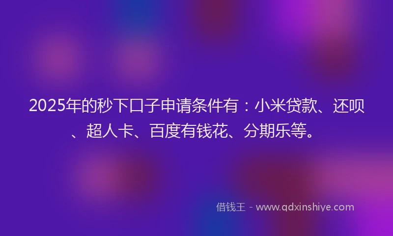 2025年的秒下口子申请条件有：小米贷款、还呗、超人卡、百度有钱花、分期乐等。