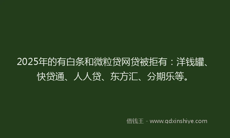 2025年的有白条和微粒贷网贷被拒有：洋钱罐、快贷通、人人贷、东方汇、分期乐等。