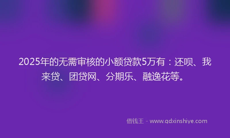 2025年的无需审核的小额贷款5万有：还呗、我来贷、团贷网、分期乐、融逸花等。
