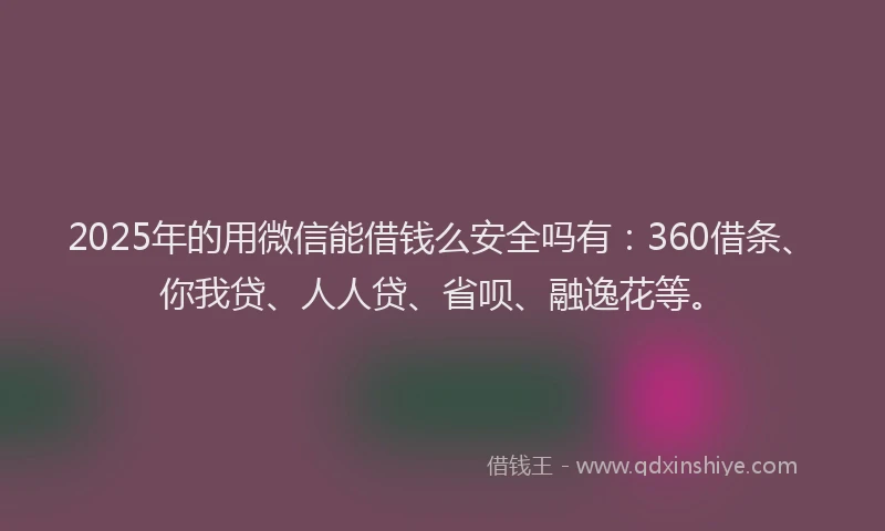 2025年的用微信能借钱么安全吗有：360借条、你我贷、人人贷、省呗、融逸花等。