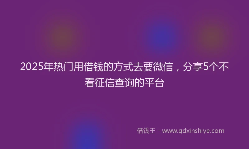 2025年热门用借钱的方式去要微信，分享5个不看征信查询的平台
