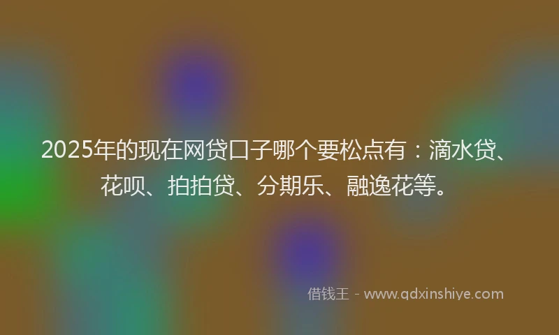 2025年的现在网贷口子哪个要松点有：滴水贷、花呗、拍拍贷、分期乐、融逸花等。