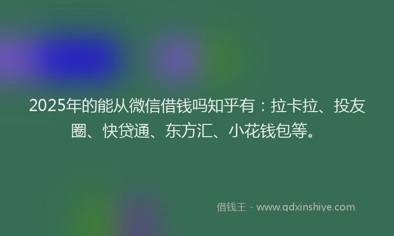 2025年的能从微信借钱吗知乎有：拉卡拉、投友圈、快贷通、东方汇、小花钱包等。