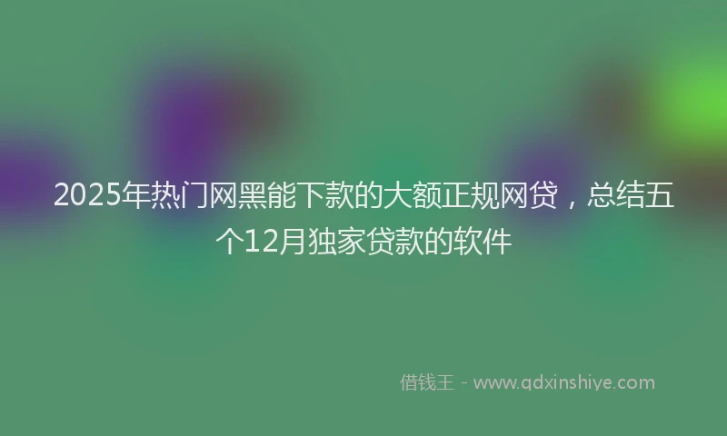 2025年热门网黑能下款的大额正规网贷，总结五个12月独家贷款的软件