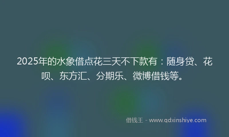 2025年的水象借点花三天不下款有：随身贷、花呗、东方汇、分期乐、微博借钱等。