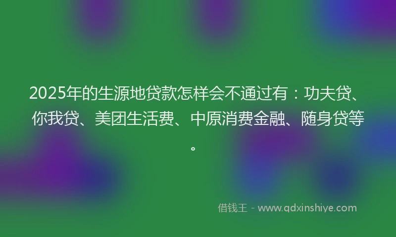 2025年的生源地贷款怎样会不通过有：功夫贷、你我贷、美团生活费、中原消费金融、随身贷等。