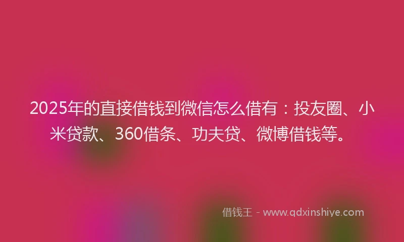 2025年的直接借钱到微信怎么借有：投友圈、小米贷款、360借条、功夫贷、微博借钱等。