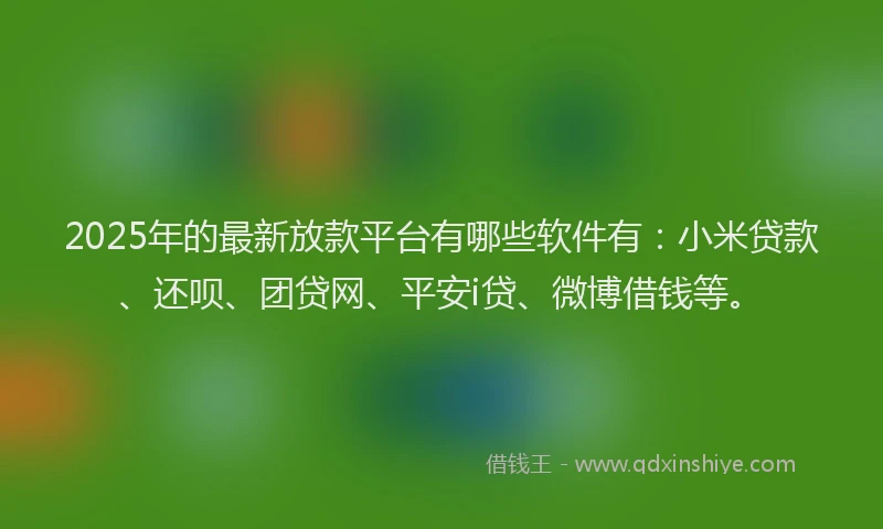 2025年的最新放款平台有哪些软件有：小米贷款、还呗、团贷网、平安i贷、微博借钱等。